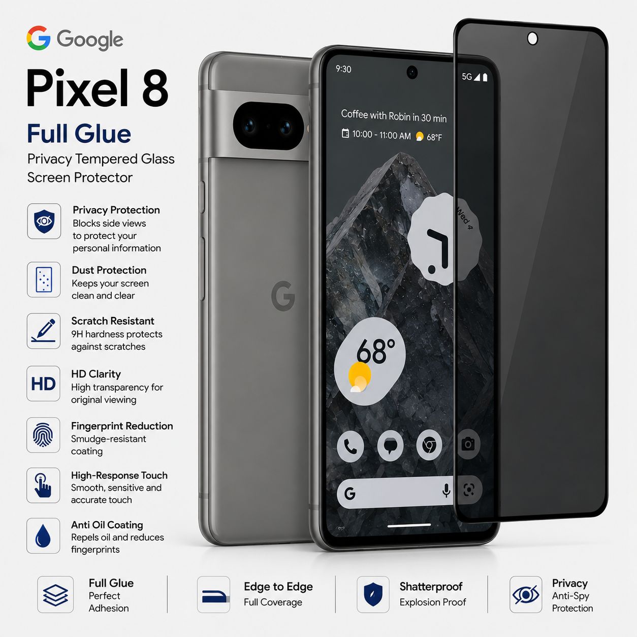 Google pixel 8 Series Screen Protector Privacy (10 Pcs)
